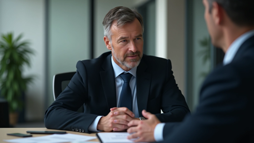 Geschäftsführer und Banker besprechen KfW-Fördermöglichkeiten an einem modernen Schreibtisch