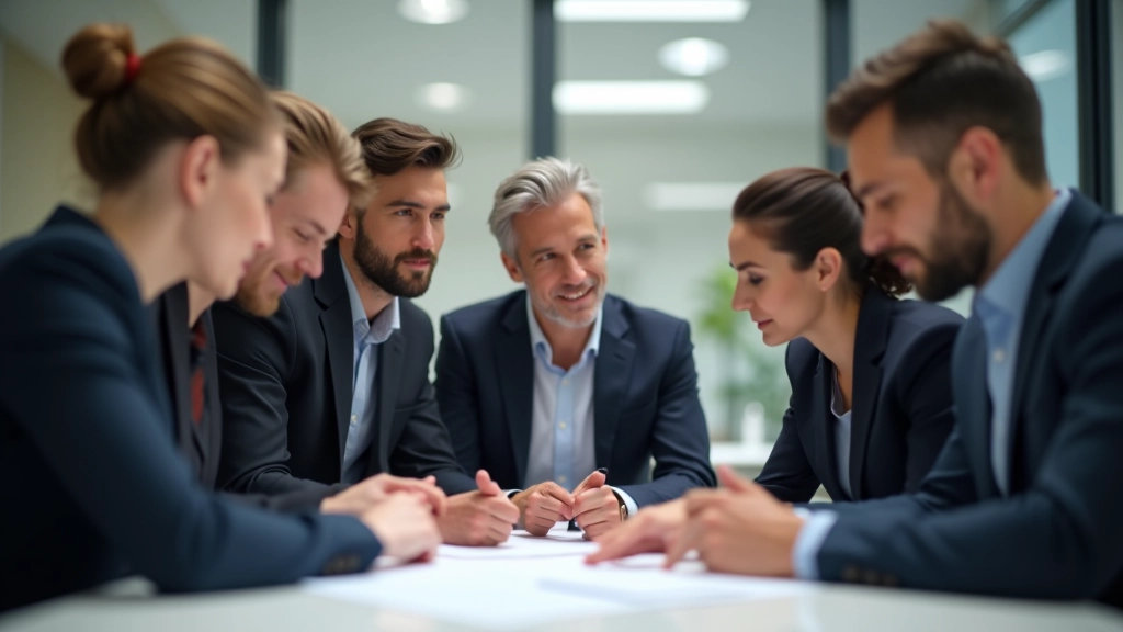 Zukunftsorientierte Geschäftsleute planen digitale Transformation und Unternehmenswachstum am Konferenztisch