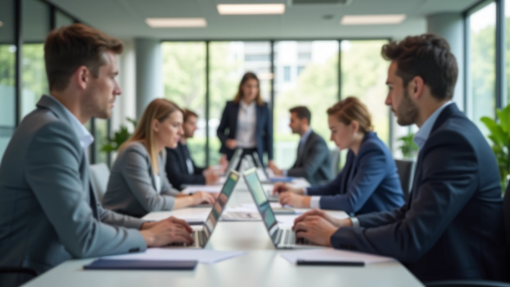 Moderne Büroumgebung mit mehreren Mitarbeitern bei der Zusammenarbeit an einem Projekt